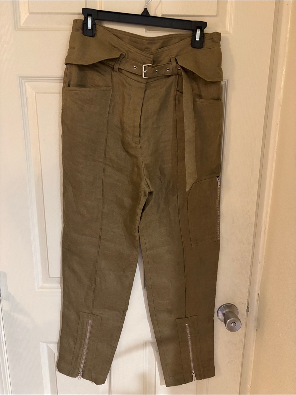 IRO Olive Green High-Waist Utility women size 38 Pants with Belt